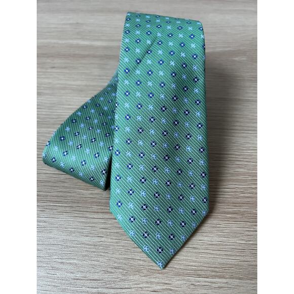 Nautica Green with Blue Geometric Designer Silk Skinny Tie - Picture 1 of 6